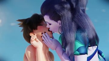 3D Anime Widowmaker يحصل على TRATES SIDE BEACH مع Hentai مكثفة سخيف
